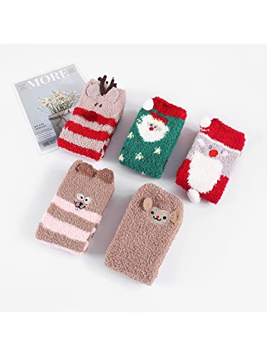 Image of Azue Fuzzy Warm Slipper Socks Women Super Soft Microfiber Cozy Sleeping Socks 6 or 5 Pairs