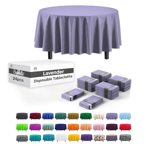 Image of Party Solids Lavender Round Plastic Tablecloth - 84 Inch, Pack of 24
