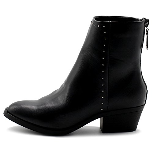 Ollio Women's Shoes Faux Leather Stud Stacked Heel Ankle Boots TWB01010 (6 B(M)