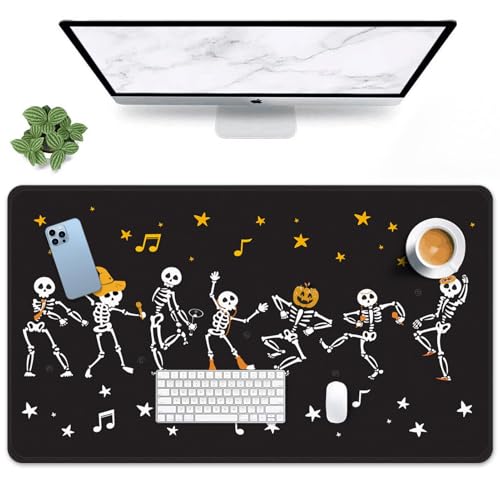 Arttown Halloween Musical Spooky Large Gaming Mouse Pad Music Skull Pumpkin Non-Slip Keyboard Desk Pad Keyboard Mouse Mat for Gamer,Office & Home,31.5 x 15.7 in