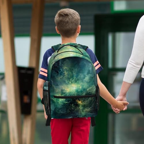 Sac à dos de voyage étudiant avec trousse à crayons verte multicolore - 6