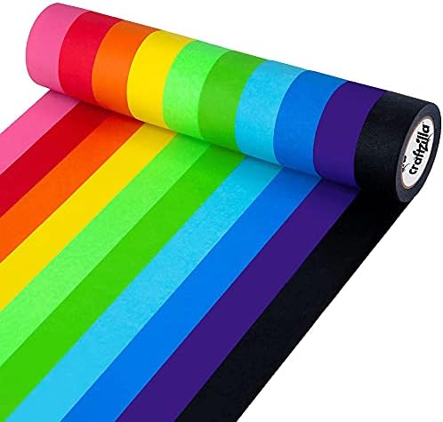 Craftzilla Colored Masking Tape – 10 Roll Multi Pack – 300 Feet x 1 Inch of Colorful Craft Tape – Vibrant Rainbow Colored Painters Tape – Great for Arts & Crafts, Labeling and Color-Coding