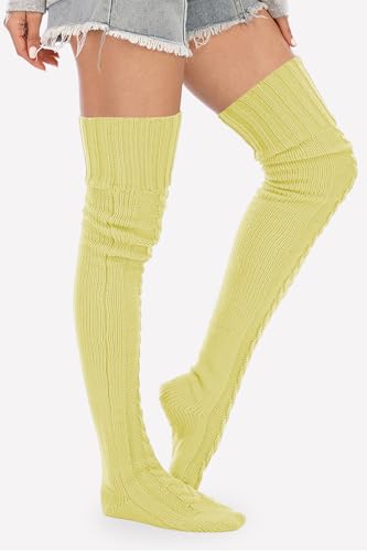 Image of Leoparts Women's Cable Knitted Thigh High Boot Socks Extra Long Winter Stockings Over Knee Leg Warmers
