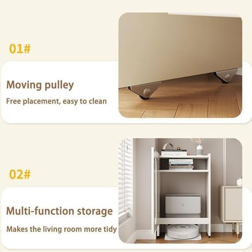 Robot Vacuum Storage Cabinet with Tempered Glass Door, Mobile Sweeping Robot Organizer Rack for Living Room, Office, Kitchen - Modern White, 50x40x92cm