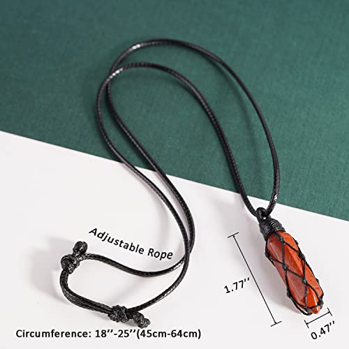 Tikcauz Red Jasper Healing Crystal Points Necklace Adjustable Rope Hexagon Wrapped Braided Stone Pendant Necklace Handmade Gemstone Jewelry For Men Women #TOP3