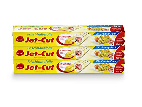 Jet-Cut Frischhaltefolie zum Schneiden, Consumer 30cm x 120m, transparent, Vorratspackung 3 Stück im Set