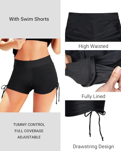 Image of Holipick Tankini Swimsuits Two Piece Tummy Control Bathing Suits Blouson Swim Tank Top with Boy Shorts