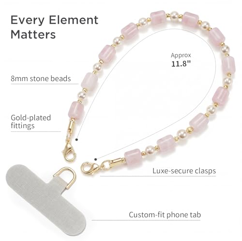 Image of POSADINA Natural Stone Phone Charm, Beaded Healing Phone Wrist Strap, Handmade Cellphone Chain Lanyard with Tether Tab
