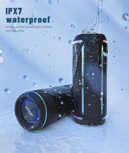 Image of Ortizan X30 Portable Bluetooth Speaker (3rd Gen) - 40W Loud Bass for Pool Parties & Outdoor Adventures, IPX7 Waterproof, 30-Hour Battery, Beat-Synced LED Lights, Wireless Stereo Pairing, Black | IPX7 Waterproof for Pool Parties & Outdoor Adventures, 30 Hour Battery, Beat-Synced LED Lights, Wireless Stereo Pairing
