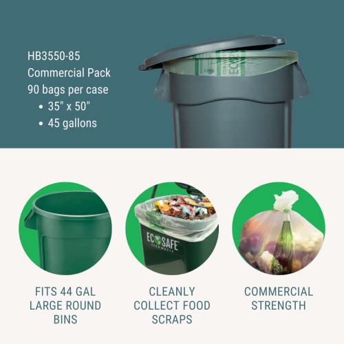 Image of EcoSafe-6400 HB3550-85 Certified Compostable Bag - 35x50 inch Green Bags for 45 Gallon Bin - Extra Strong Leak, Puncture and Tear Resistant Food Scraps Bin Liners, Pack of 90