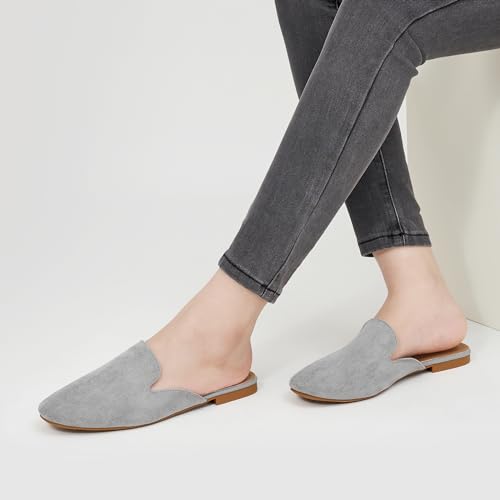 Image of Ecetana Mules for Women Flats Shoes: Comfortable Slip On Casual Work Slides Round Toe Backless Loafers