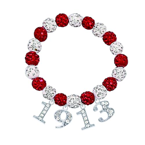 Elegant Women Sorority Delta DST Symbol 1913 Bracelets Red White Beads Soror Women Jewelry Sisterhood Gifts
