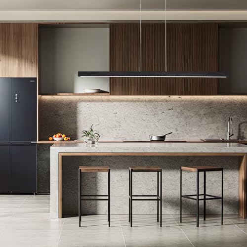 Image of 39 Inch LED Linear Pendant Light Black Wood LED Kitchen Island Lighting Dimmable Ceiling Hanging Chandeliers for Dining Room Living Room Bar Pool Table 24W Modern Farmhouse Fixture Black