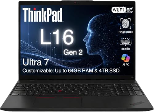 Image of Lenovo ThinkPad L16 Gen 2 Business AI Laptop, 16 inch FHD+, Intel Core Ultra 7 255U, Customized 16GB-64GB DDR5, 512GB-4TB SSD, HDMI, Fingerprint, Backlit, Wi-Fi 6E, Long Battery Life, Windows 11 Pro
