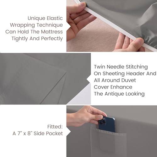 Image of Sophia & William Soft 100% Washed Cotton Sheet Set Queen Size, 4 Piece Grey