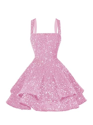 Image of vintys Teens Sequin Short Homecoming Dresses 16 Photo Shoot Tiered Cocktail Party Dress VS116