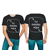 Camiseta Personalizada Hombre Mujer 100% Algodón Personalizada 2 Caras con Foto o Texto – Camiseta Unisex con Diseño a Medida Colores Intensos. (FR/ES, Letras, XL, Regular, Regular, Negro)