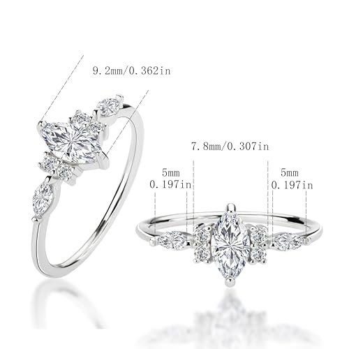 1 Carat Marquise Cut Moissanite Engagement Ring with Side Stones, 925 Sterling Silver Plated 18K White Gold Ring for Women2