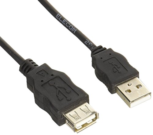 Elecom USB-ECOEA30 USB Cable, Extension, USB 2.0 (USB A Male to USB A Female), RoHS Compliant, 9.8 ft (3 m), Black