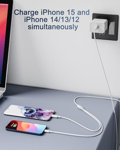 Image of Multi Charger 2 in 1 for iPhone 14 and 15, (USB C & Lightning) to USB C Fast Charging Cord with 20W PD Type C Fast Charging Block for iPhone 15 /14 /13 /12 Pro Max /11 /Xs Max /X,iPad Pro
