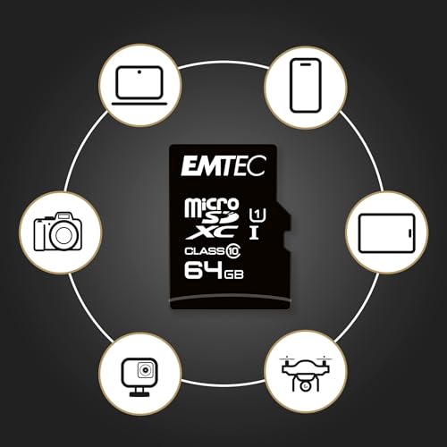 Emtec ECMSDM64GXC10 EliteGold 64GB microSDXC Speicherkarte - Highspeed, SD-Adapter UHS-I, U1, bis 85 MB/Sek