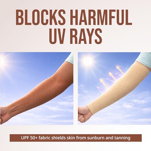 Image of UV Sun Protection Arm Sleeves for Men & Women - UPF 50+ Cooling Hand Cover for Biking, Cricket, Driving & Cycling - Tan Protection Guard