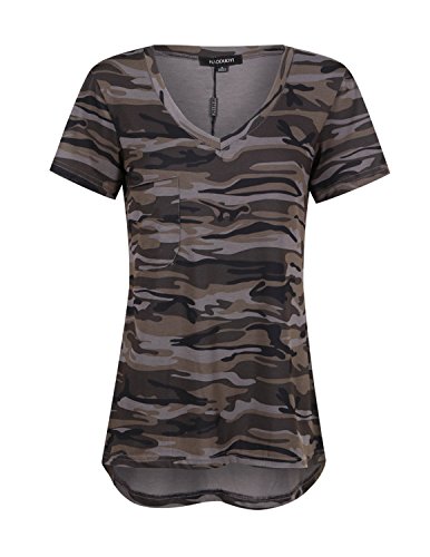 ASMAX HaoDuoYi Womens Camo Camouflage Jersey Longer V Neck Top Tee T Shirt