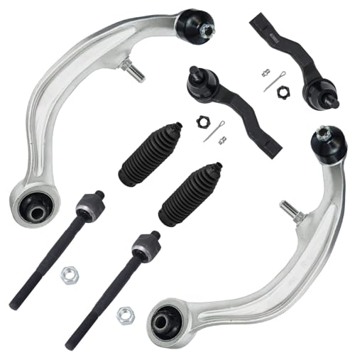 Image of Detroit Axle - 8pc Front End Suspension Kit for 2003-2007 Infiniti G35 2003-2009 Nissan 350Z 2 Lower Rearward Control Arms w /Ball Joints 4 Inner & Outer Tie Rods 2 Boots 2004 2005 2006 Replacement