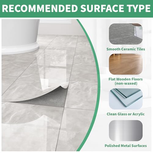 30-Pack Peel and Stick Floor Tiles Vinyl Floor 12 x 12 inch Self Adhesive Waterproof Glossy Flooring Planks DIY for Bathroom, Kitchen, Living Room, RV, Cover 30 Sq. Ft, Polish Light Grey Marble