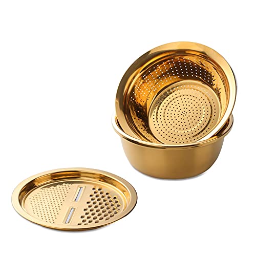Rallador De Queso Caja de drenaje de acero inoxidable, canasta de colador, cortador de verduras, rallador, accesorios de cocina Ralladores De Cocina (Color : Gold)