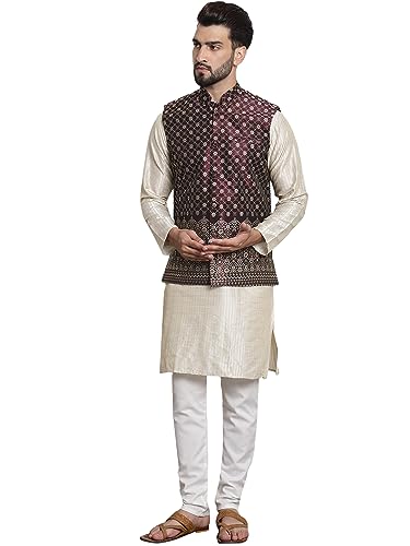 Sojanya (Since 1958 Men'S Silk Blend Kurta And Pyjama With Nehru Jacket