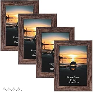 HORLIMER 7x5 Photo Frames Set of 4, Wooden Picture Frames Rustic Brown for Tabletop or Wall Mounting