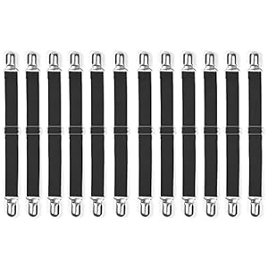 Leben Verstellbare Bettlakenspanner mit Metallclips, 12Pcs Elastische Lakenspanner für Bettlaken, Matratze, Bügelbrett und Sofa (12 Pcs-Schwarz)