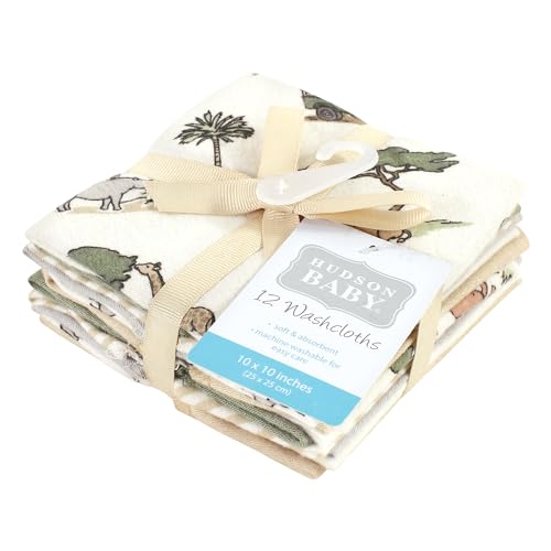 Image of Hudson Baby Unisex Baby Flannel Cotton Poly Washcloths, Going On Safari 12Pk, One Size