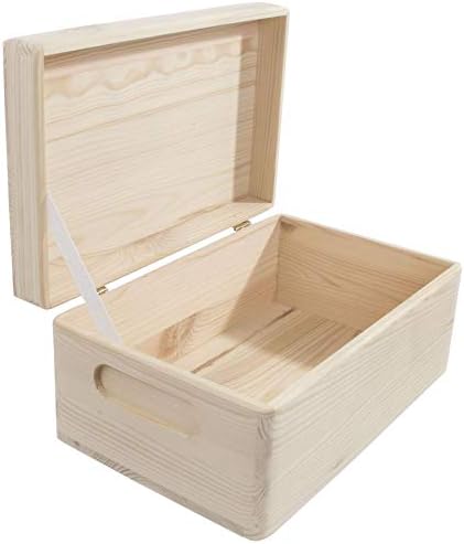 Wooden Chest Box with Lid & Etched Handles 21 x 12 x 9.5 cm | Rounded Corners | Plain Untreated Decorative Pine for Craft Decoupage
