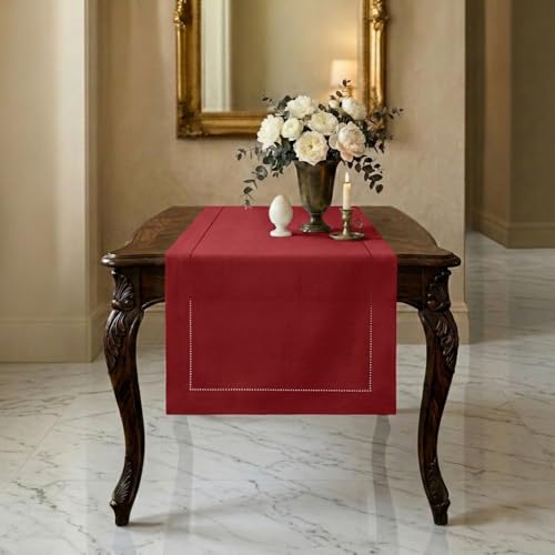 Signature Linen™ by D'Moksha, 100% Pure Linen Red Table Runner 14 x 36 Inch