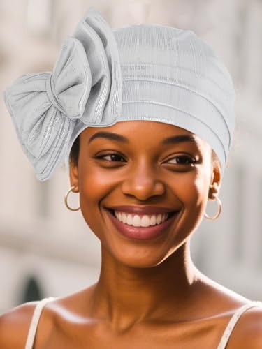 Bohend African Bow Turban Beanie Women Knotted Hat Stretch Headwrap Wide Head Covering2