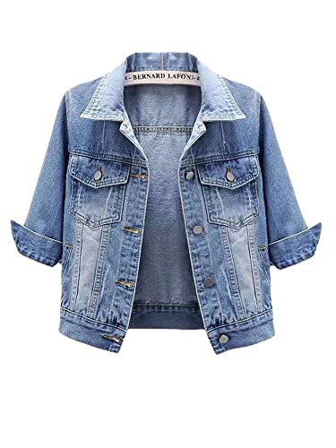 Veste en jean manches trois quarts style coréen décontracté en coton