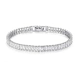 CiNily Mother's Day Tennis Bracelet 14K White Gold Plated Rectangle White Cubic Zirconia Classic Tennis Bracelet 7.5 Inch
