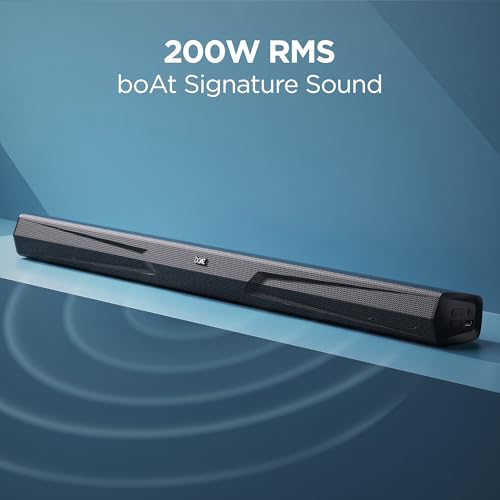 Image of Boat Aavante Bar Quake, Wired Subwoofer, 200W RMS Signature Sound, 2.1CH, Multiple Ports, Bass & Treble Controls, 4 EQ Modes, Bluetooth Sound bar, Home Theatre Soundbar Speaker (Midnight Black)