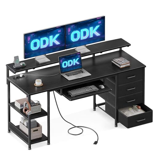 Odk Escritorio Con 4 Cajones, Escritorio De Ordenador Con Toma De Corriente Y Carga Usb, Escritorio Gaming Mesa De Escritorio Con Estantes Ajustables Para El Hogar Negro, 140x52x92cm Odk Escritorio Con 4 Cajones, Escritorio De Ordenador Con Toma De Corriente Y Carga Usb, Escritorio Gaming Mesa De Escritorio Con Estantes Ajustables Para El Hogar Negro, 140x52x92cm
