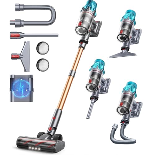 Fieety Akku Staubsauger Kabellos, 50kPa/600W Starkes Saugen, 65Min, 1.6L Beutellos - 8-in-1 Mit...