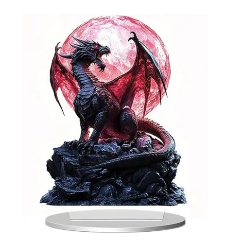 Ornement de Bureau 2D en Acrylique représentant Un Dragon Mythique de la Lune Rouge pour la Maison et Le Bureau Figurine 2D en Acrylique représentant Un Dragon Ancien Cadeau d'anniversaire