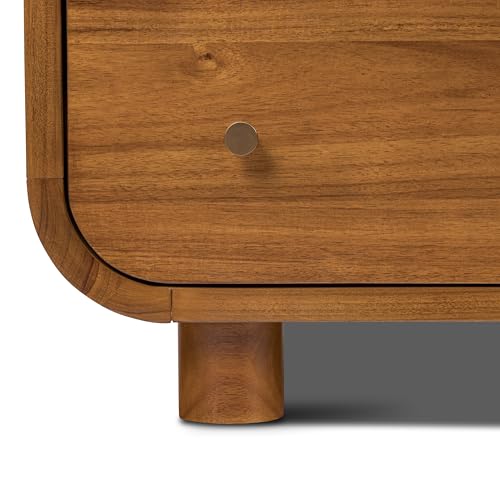 Poly & BARK Oslo 22” Nightstand – Mid-Century Modern Bedside Table with Soft-Close Drawers, Solid and Veneered Acacia Wood Construction, Brass Handles, Light Brown Finish by POLY & BARK - Used condition - Image 5