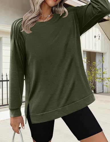Zeagoo Fall Tops for Women 2025 Long Sleeve Shirts Casual Cotton Blouses Dressy Casual Pleated Tunics Sweartshirts4