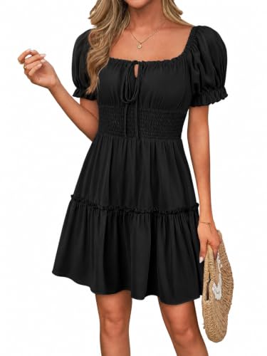 Image of Womens Babydoll Mini Dress Casual Square Neck Short Sleeve Summer Dresses