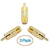 Aurum Cables 3-pack F Type Female to RCA Male Coax Coaxial Cable Audio Adapter Connector