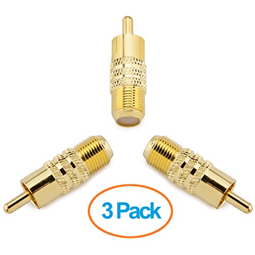 Aurum Cables 3-Pack F Type Female to RCA Male Coax Coaxial Cable Audio Adapter Connector
