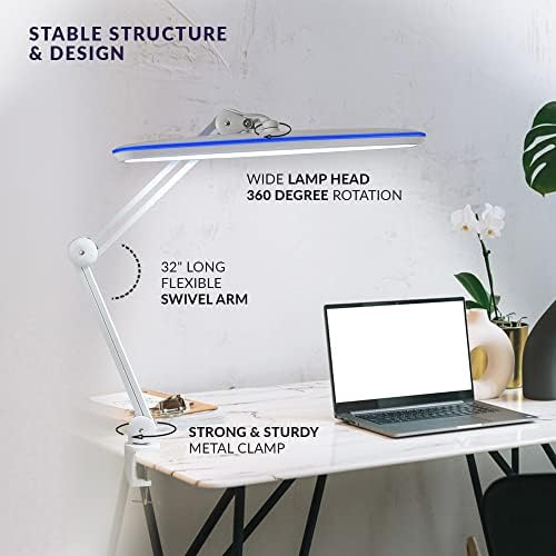 Neatfi XL 2,200 Lumens LED Task Lamp with Clamp, UK Plug, 24W, 117 Pcs SMD LED, 58CM Ultra Wide Lamp, 4 Level Brightness Dimmable, Eye-Caring LED Lamp, Glare Free (White)