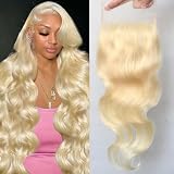 QTHAIR 14A Russian Blonde #613 Transparent Lace Frontal Closure 16inch 100% Human Hair for All Women 613 Blonde Brazilian Virgin Human Hair Body Wave Frontal Swiss Lace Closure